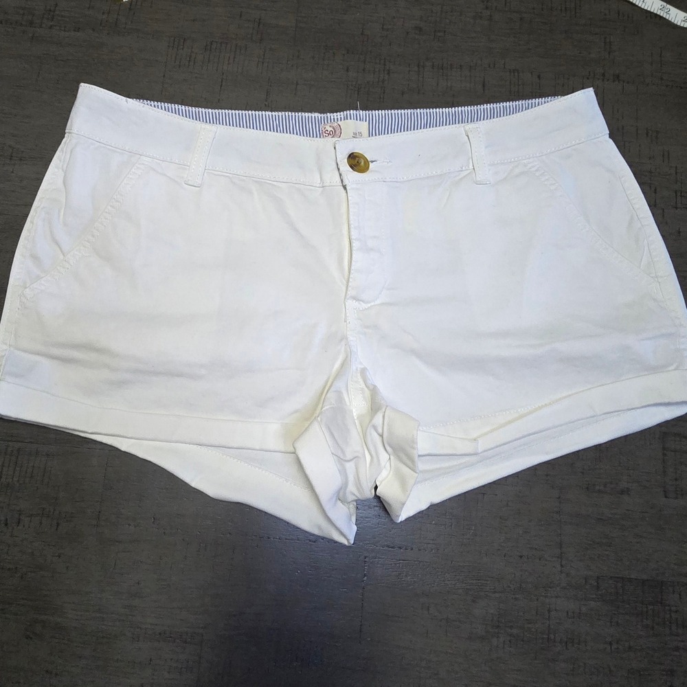 SO Junior Size 15 Chino Shorts White Casual Rolled Cuff Cotton Blend